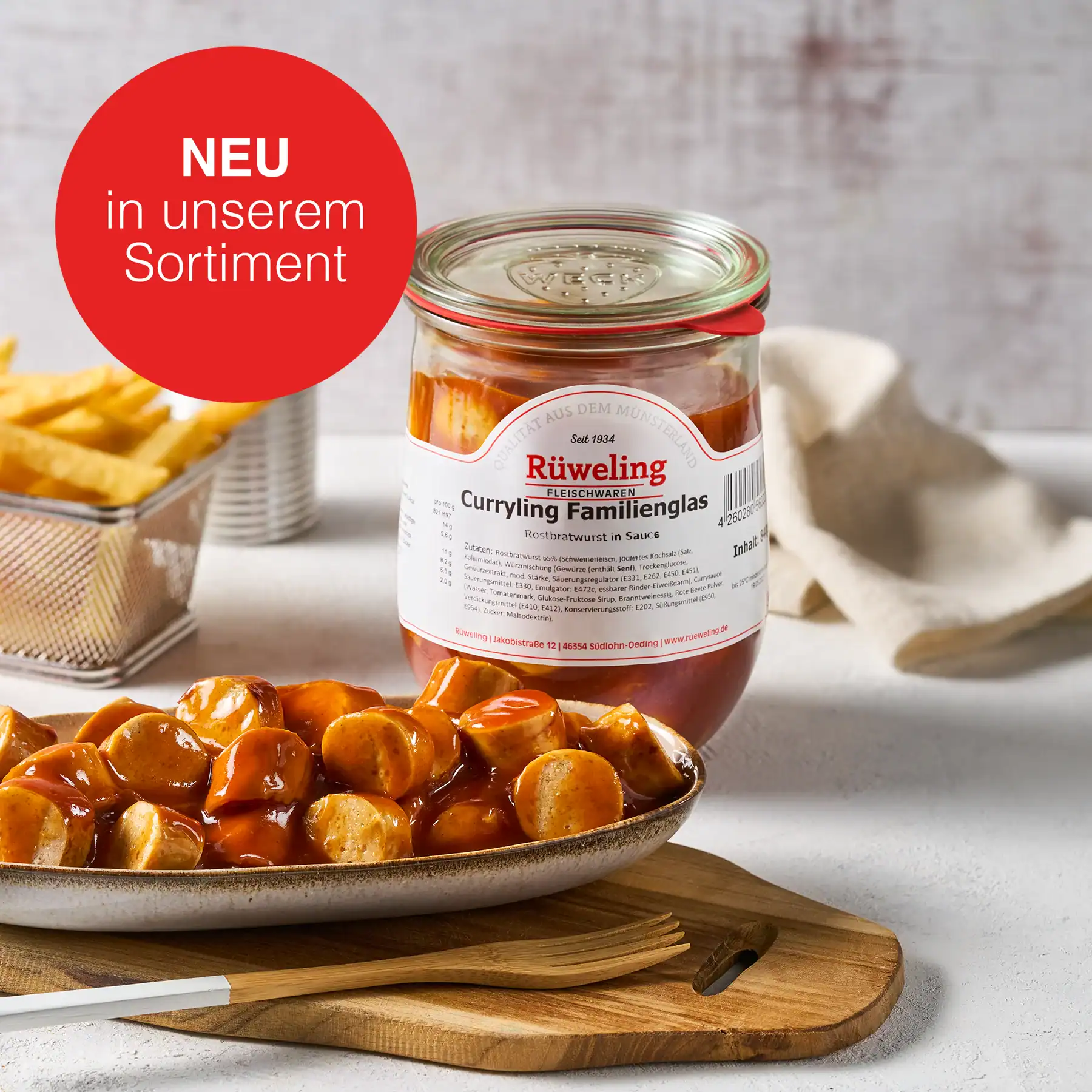 Curryling Familienglas: Rostbratwurst in Sauce